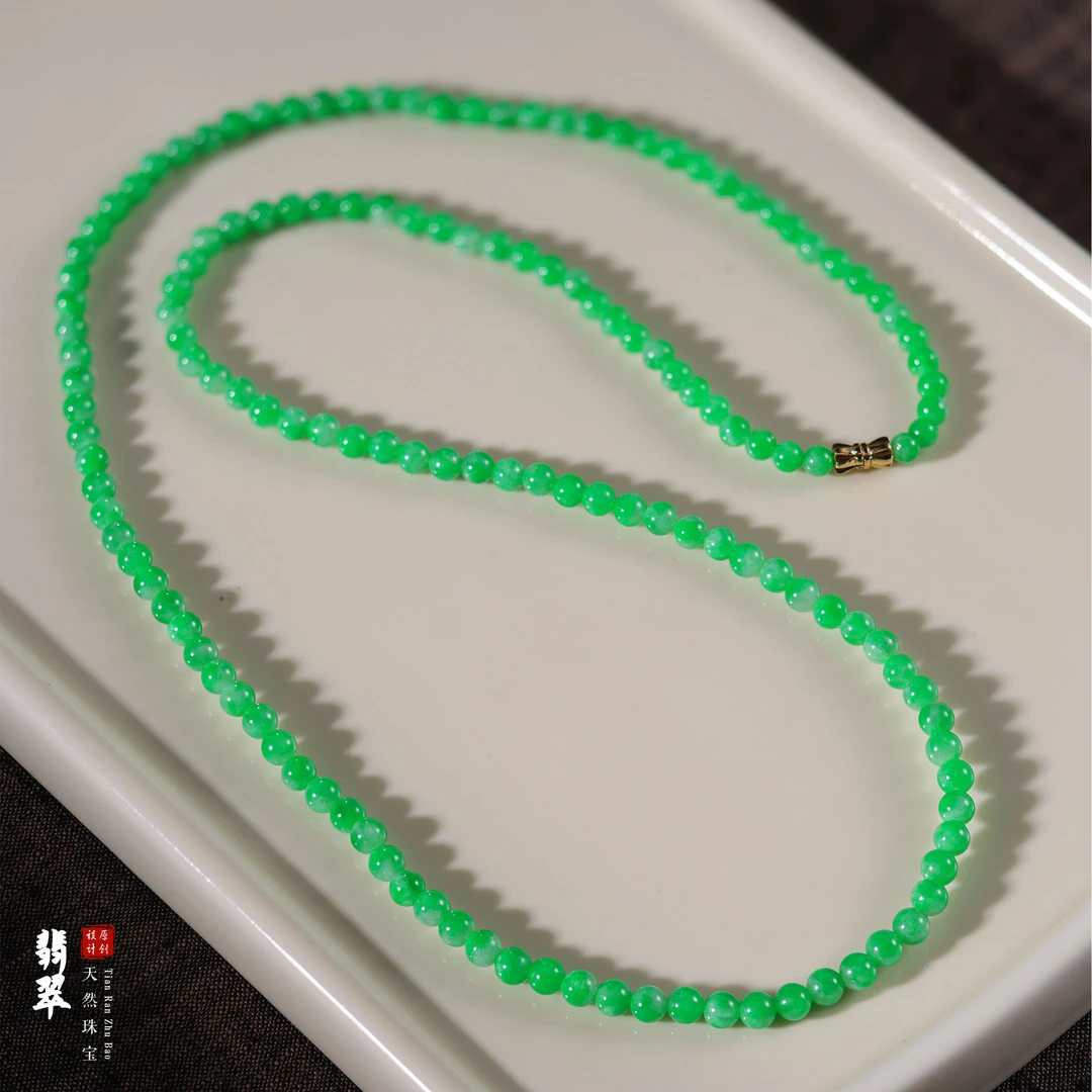 【桃总推荐】18k翡翠4mm圆珠多圈项链/约54cm@@ZY51120007