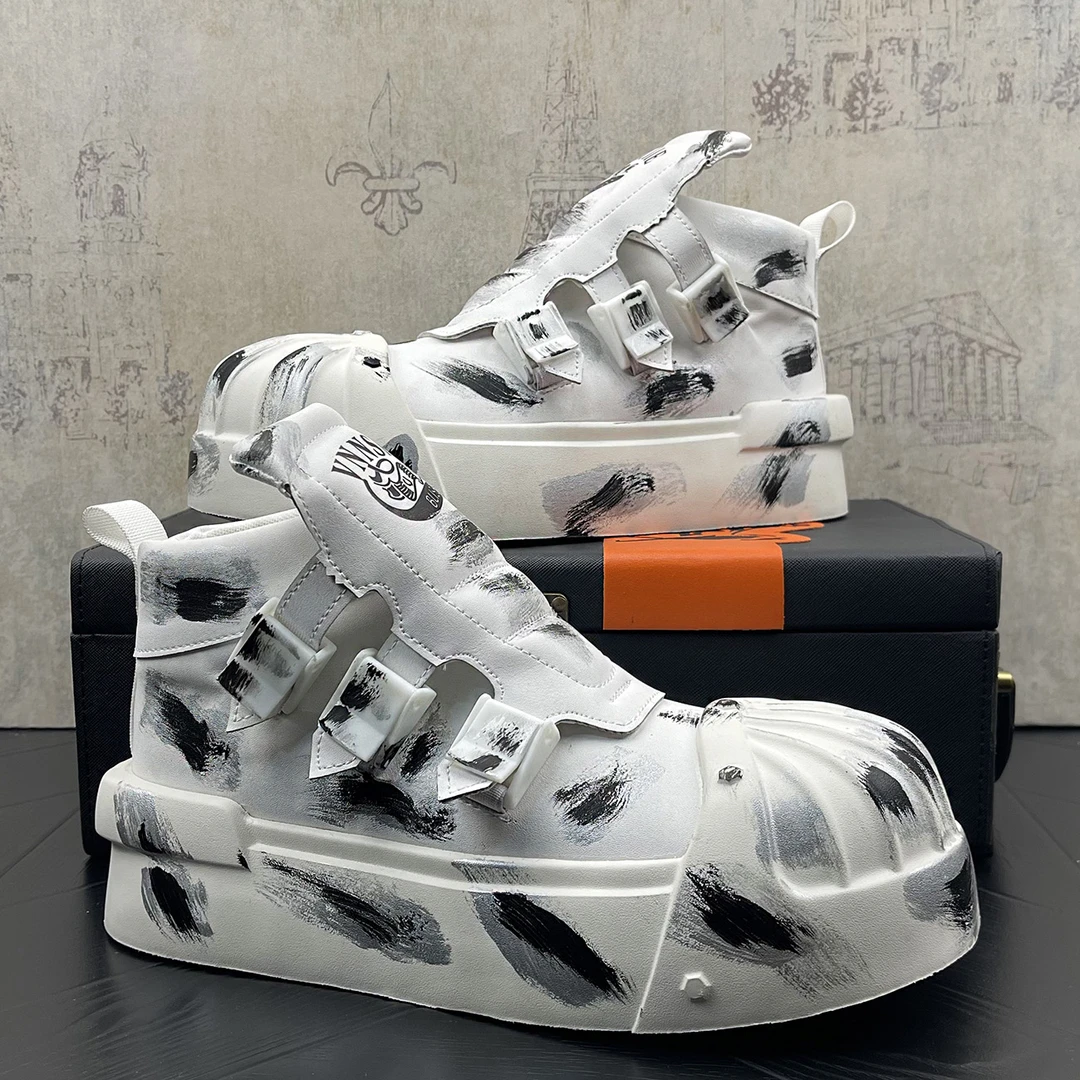 擦色小白鞋2025新款厚底增高休闲鞋男时尚百搭运动板鞋小众设计鞋