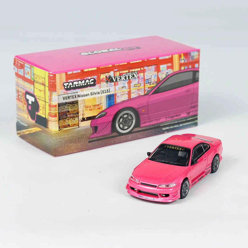 Tarmac Works车模 1:64 合金 日产S15西尔维亚粉色小比例汽车模型