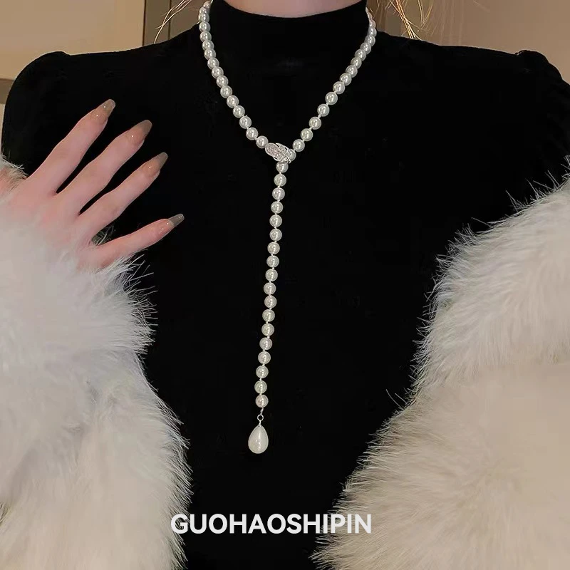 合金仿珍珠项链 可调节珍珠毛衣链大气高档秋冬长款项链女气质百