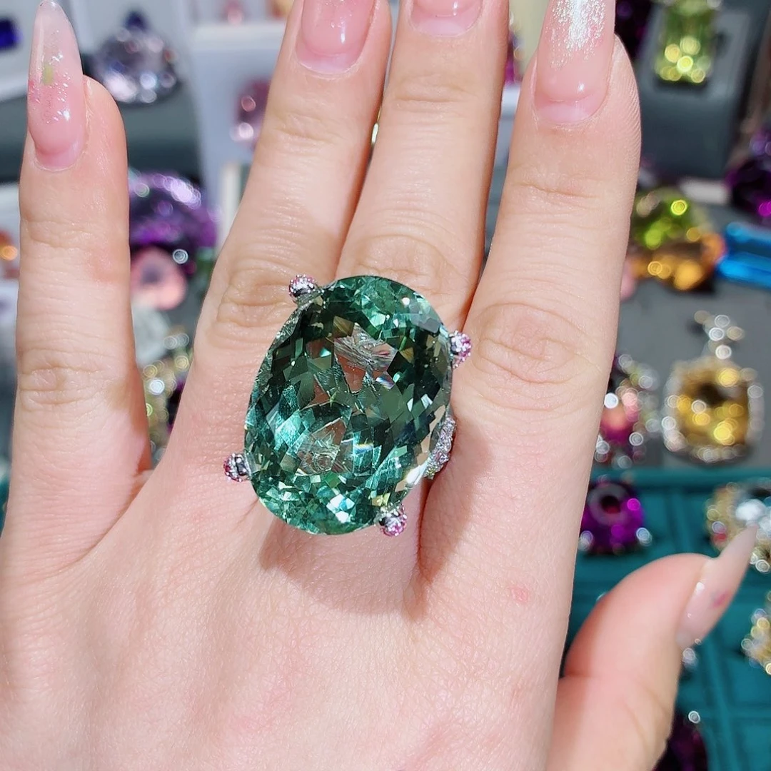 菲***y绿水晶戒指银S925镶嵌戒指