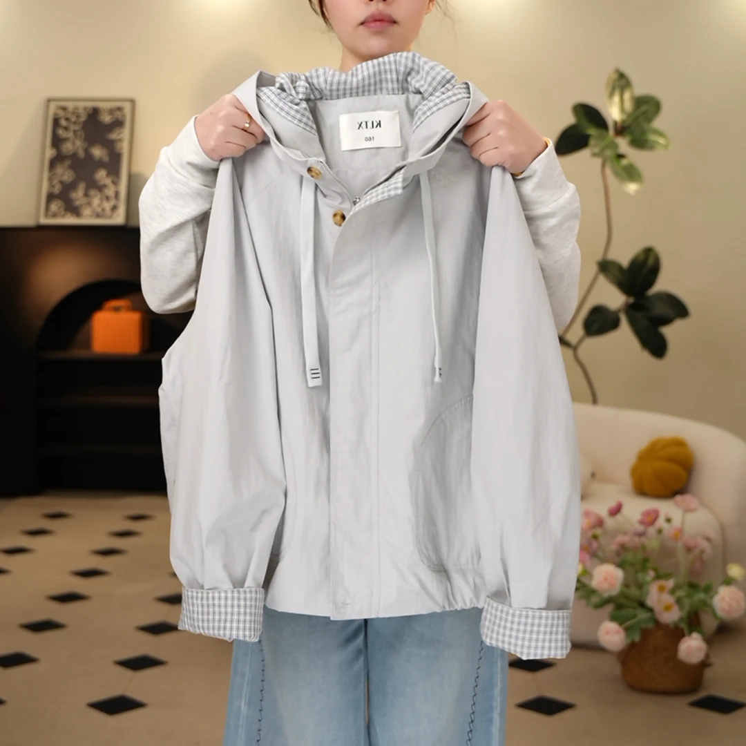 【涵妈推荐】2025女童春秋新款外套休闲中大童连帽抽绳拉链衫夹克春