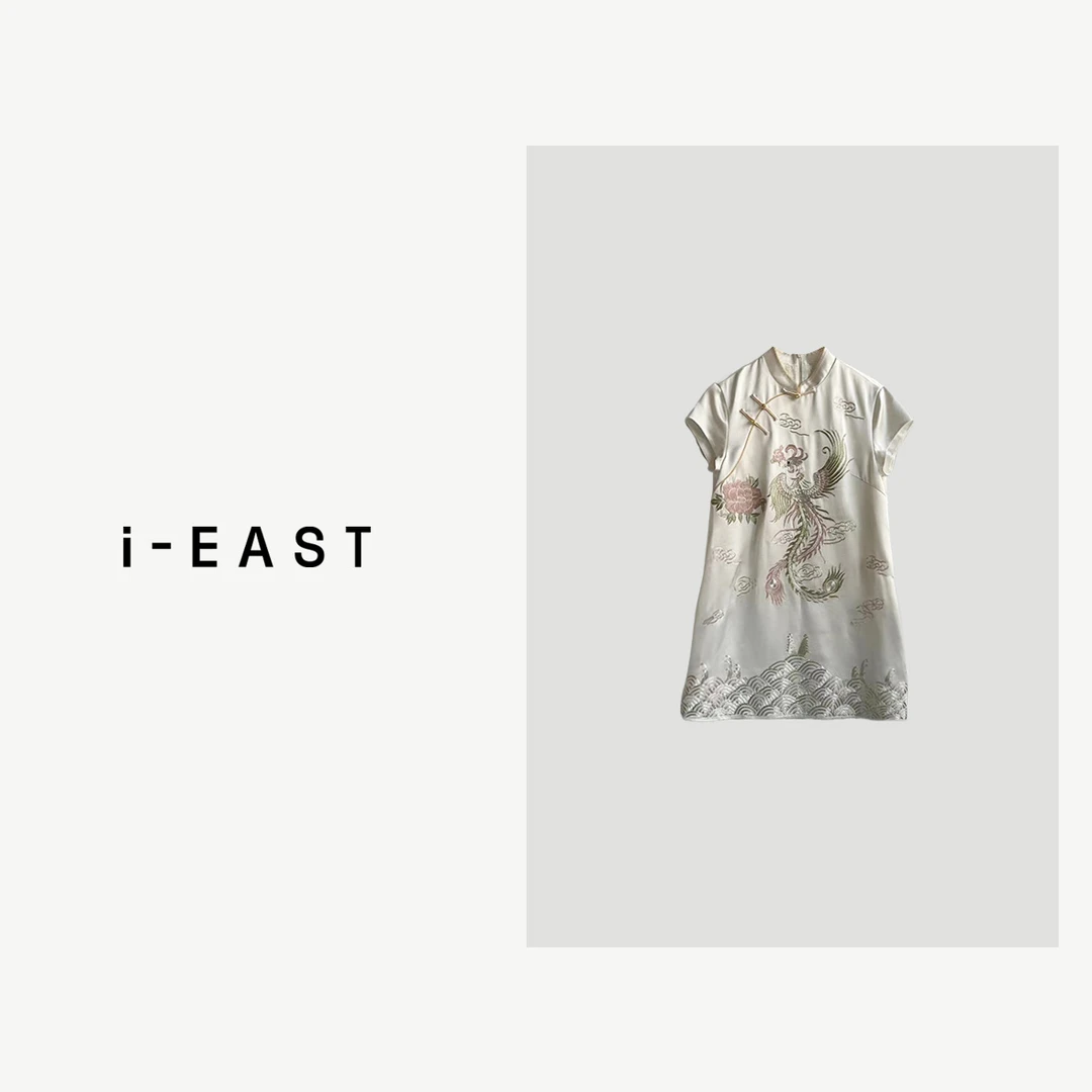 i-EAST 如梦令~ 新中式飞鸟携花刺绣斜盘扣裙子-4X GF441