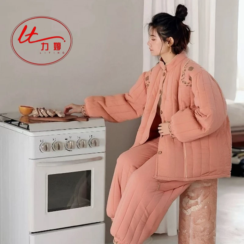 力婷睡衣女甜美少女风秋冬新款三层加厚夹棉袄保暖厚款冬天家居服