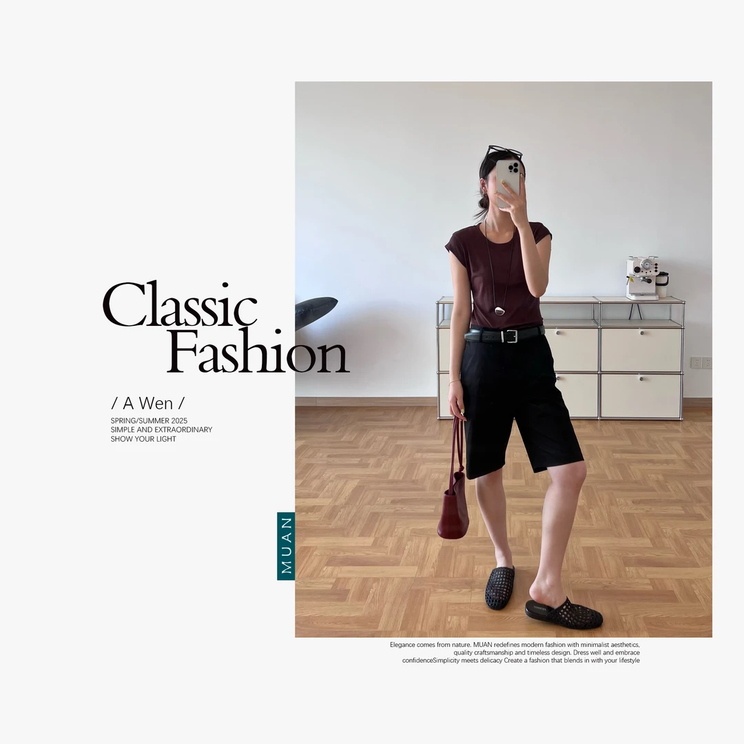 木岸MUAN：《比利时中裤》定制100棉百搭复古中裤休闲裤女DG3-9024