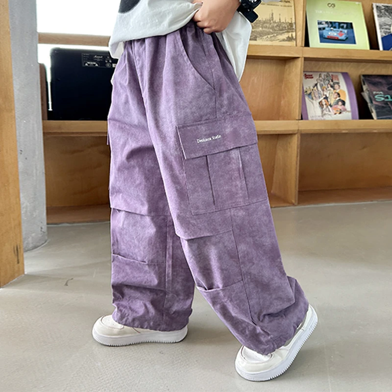 儿童秋装裤子男童工装裤2025新款男孩春秋宽松直筒裤KZ253082