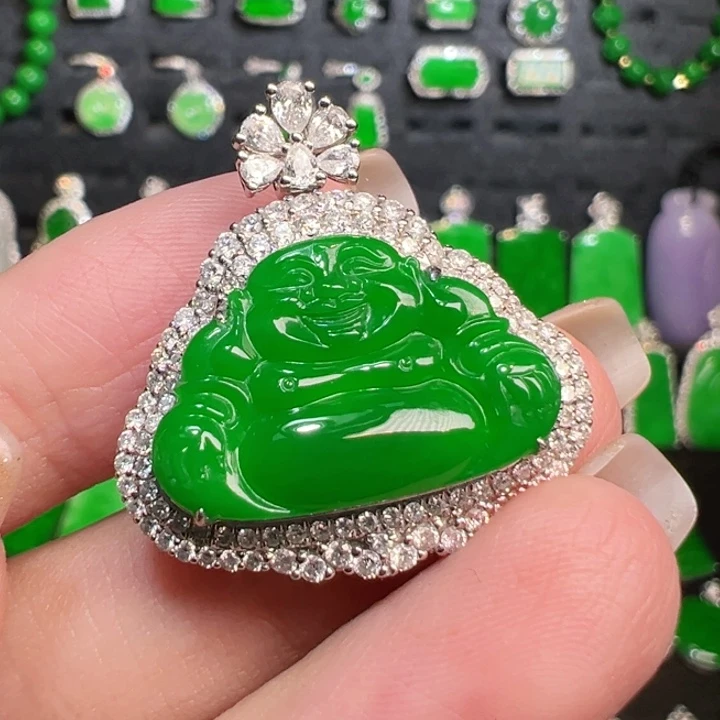 翡翠吊坠(不含链)18K金镶嵌