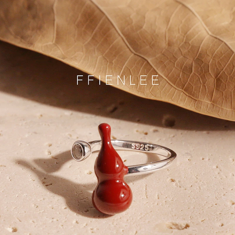 925银珐琅戒指 <红葫芦>原创设计红色珐琅葫芦开口戒指