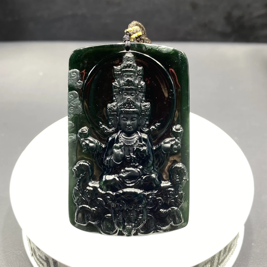 62天然缅甸翡翠A货墨翠普贤/900259/上海嘉禾拍卖
