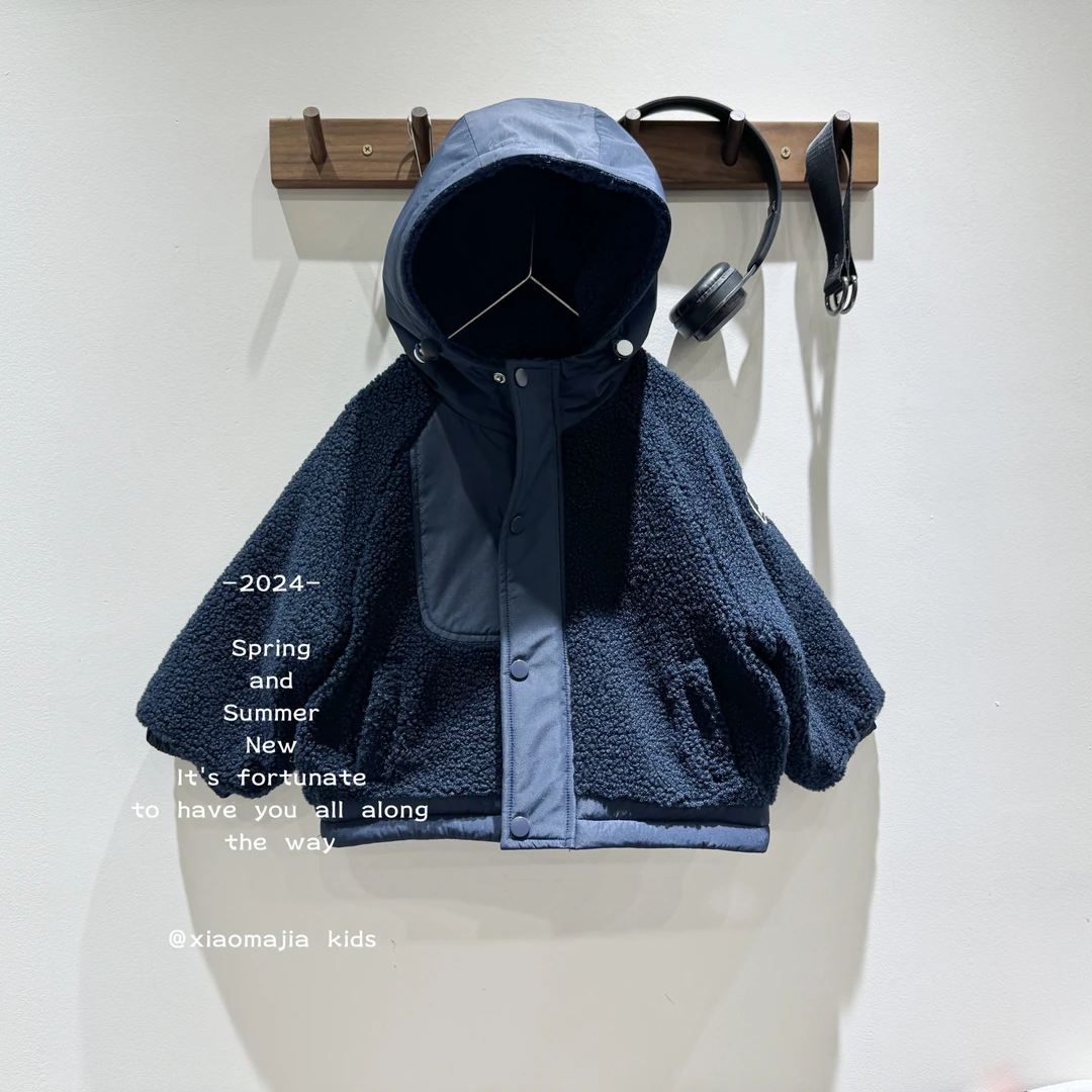现货-儿童冬季毛毛连帽外套D-3783加厚保暖时尚时尚穿搭男女上衣
