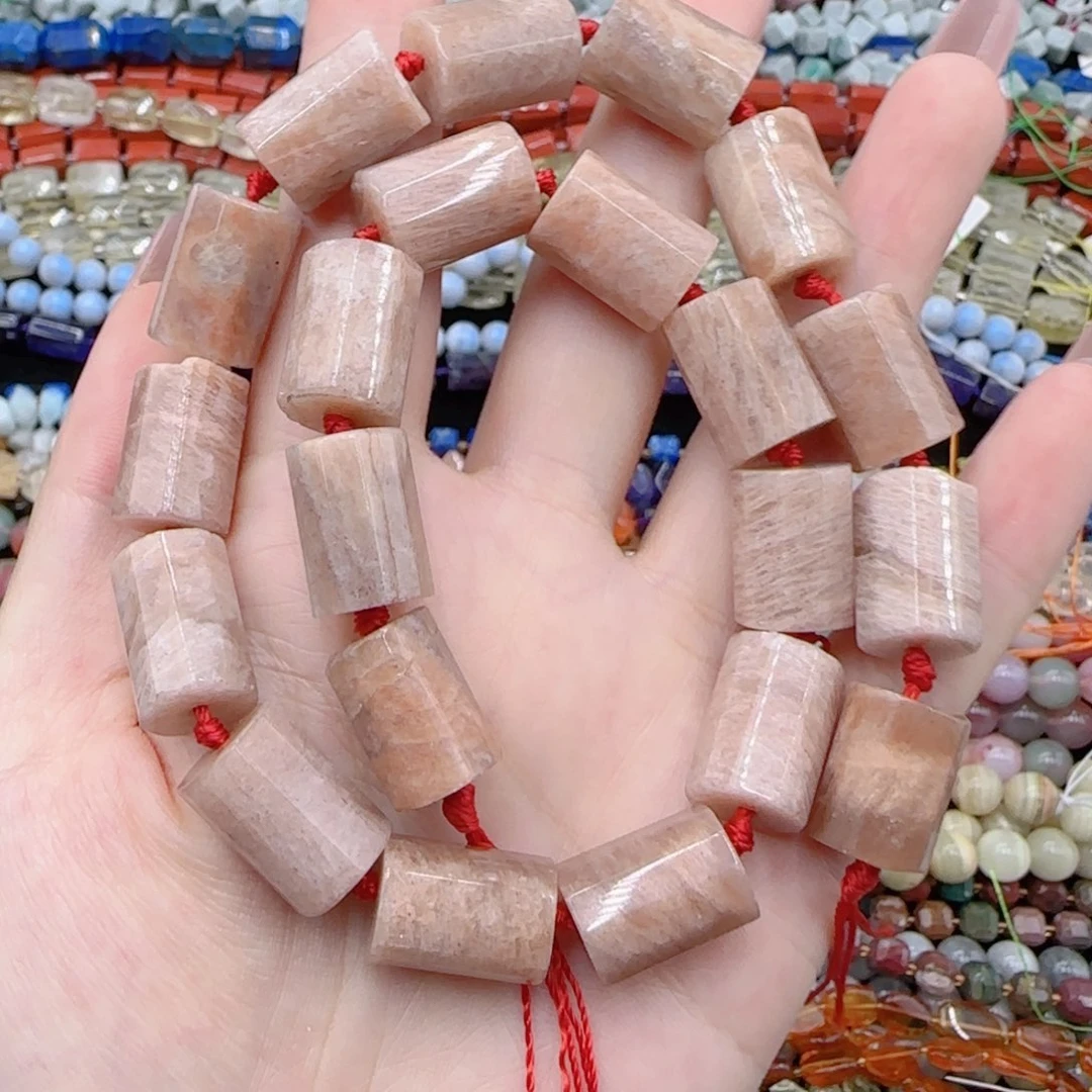 玛瑙/玉髓未镶嵌珠宝半成品老矿太阳石切面管珠一条特价