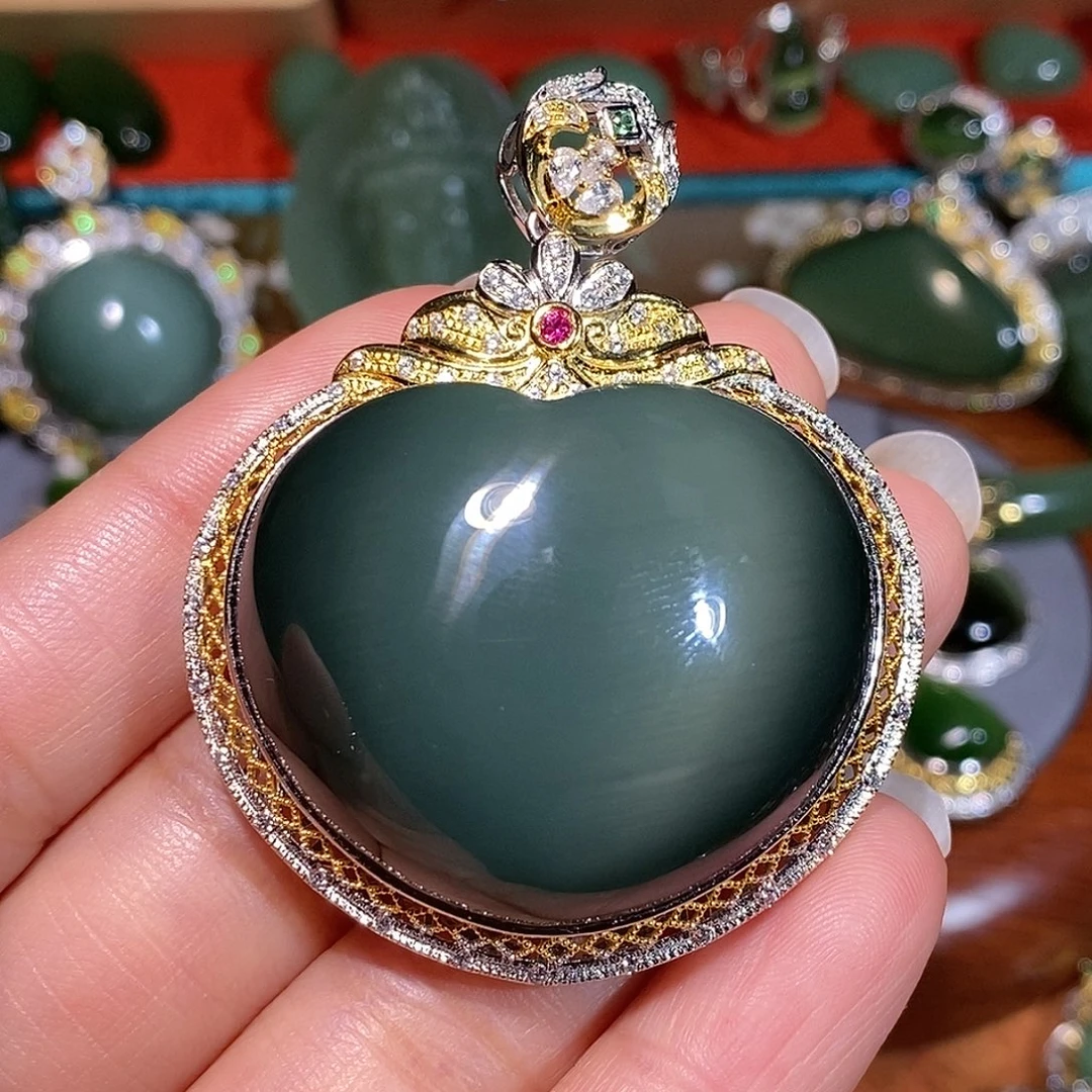 和田玉（碧玉）银S925镶嵌颈饰