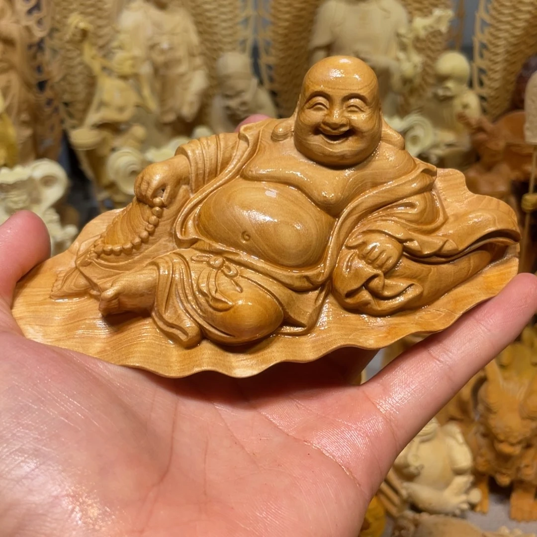 黄杨木瑕疵荷叶弥勒佛