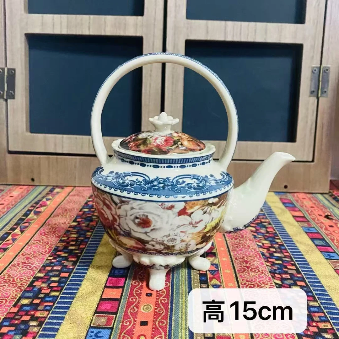 欧洲名画cz青花花卉系列提梁壶水壶茶壶复古陶瓷欧式茶具精美