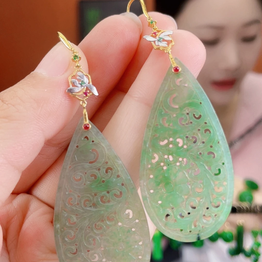 翡翠银S925镶嵌耳饰