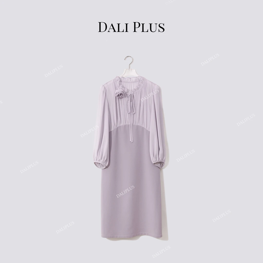 DALI PLUS“紫色醋酸立体玫瑰防晒连衣裙”优雅连衣裙-D5ST1293-1