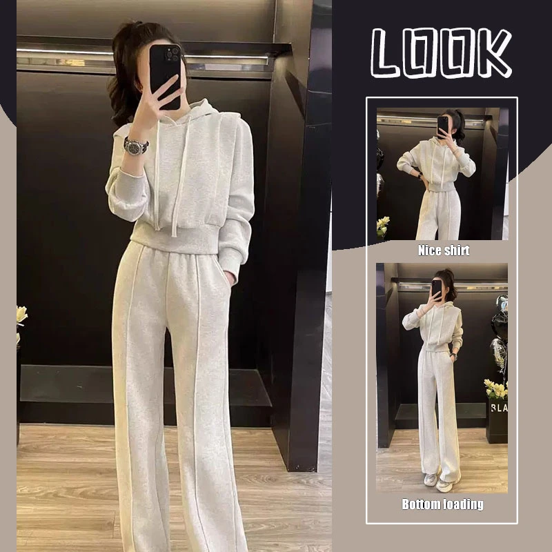 欧货高级感休闲运动套装女春季2025新款显瘦洋气卫衣阔腿裤两件套