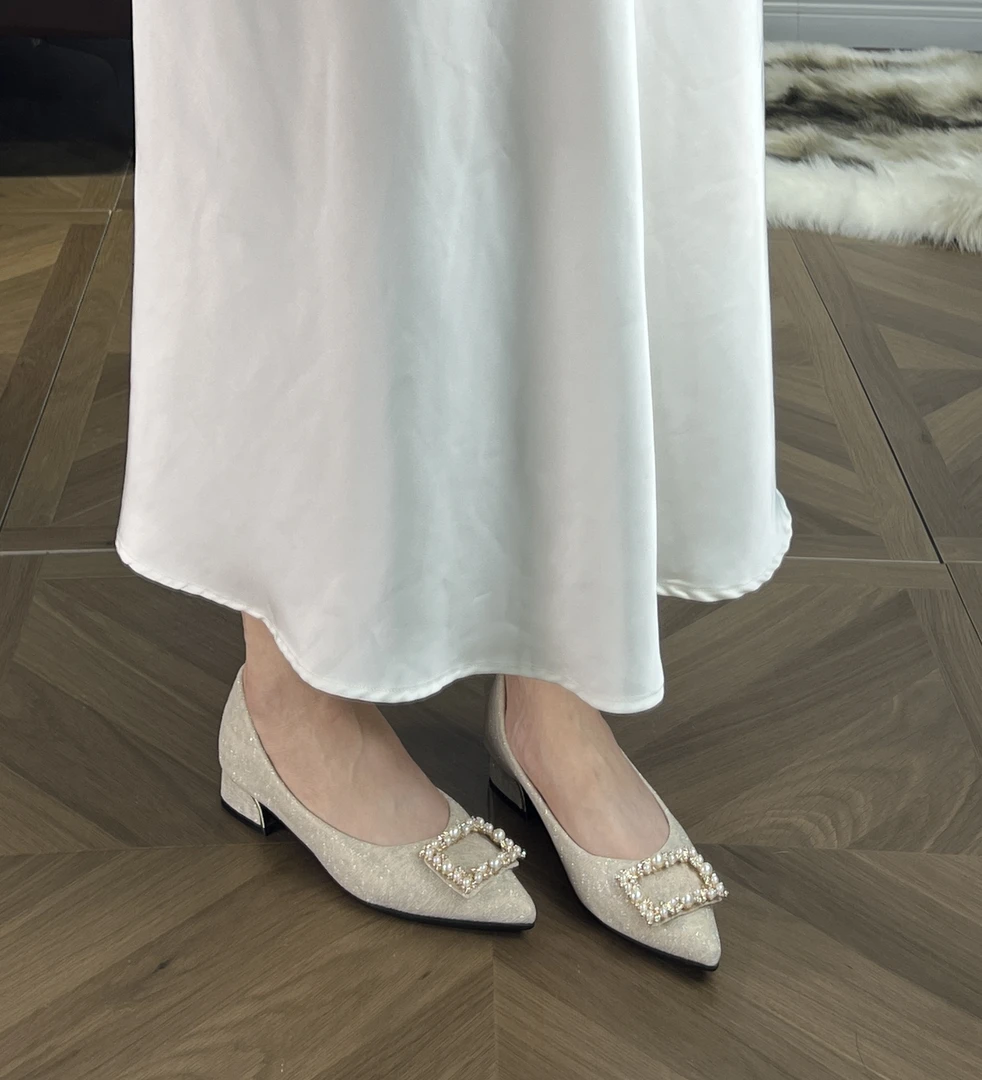 尖头单鞋女2025秋季新款仙女风配裙子的鞋低跟婚礼伴娘婚鞋子