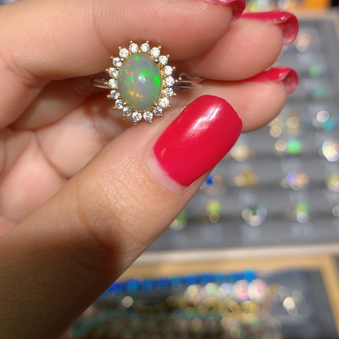 银S925镶嵌欧泊欧泊戒指l