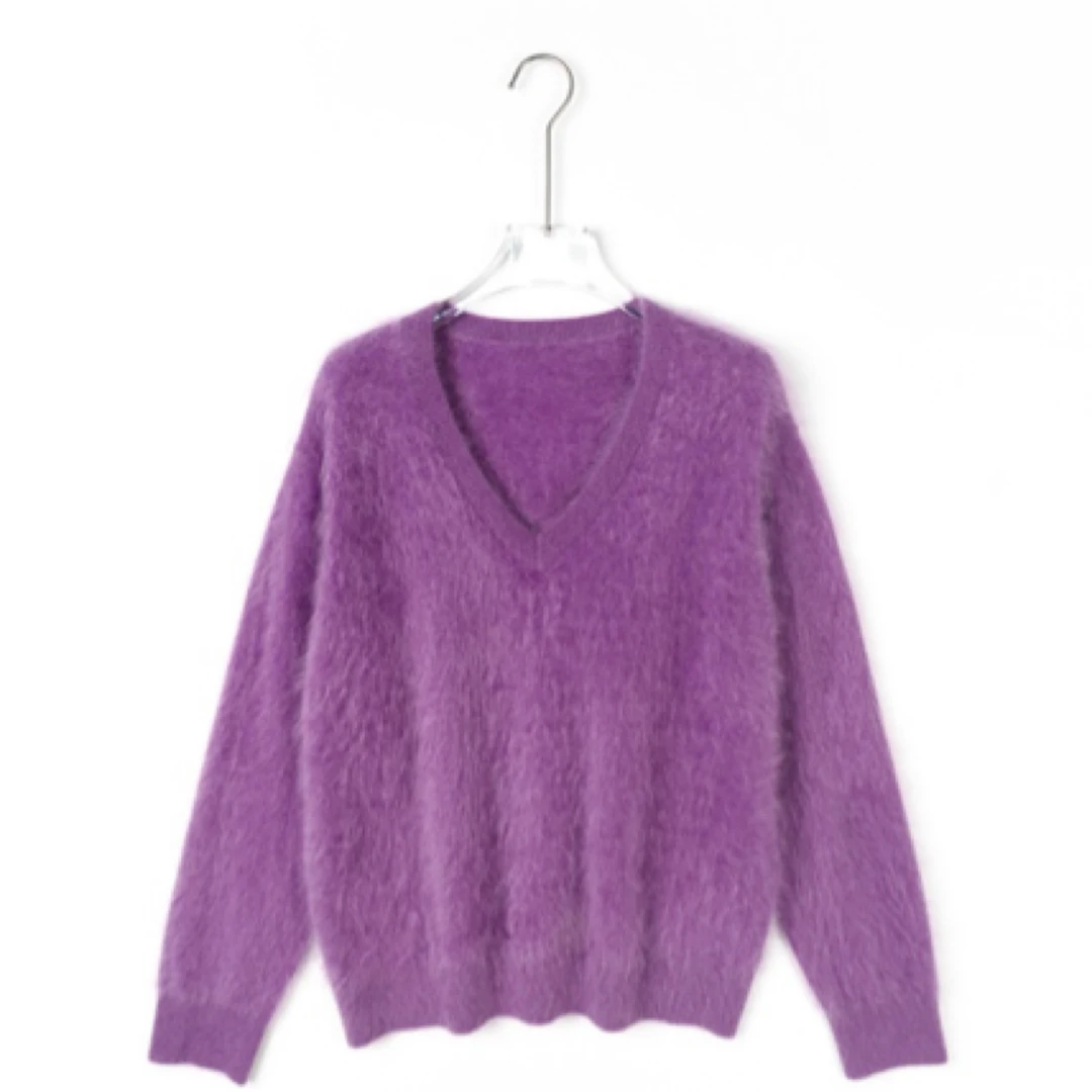 【100山羊绒--拉绒】V领慵懒拉绒羊绒衫长袖时尚百搭款 BS24813