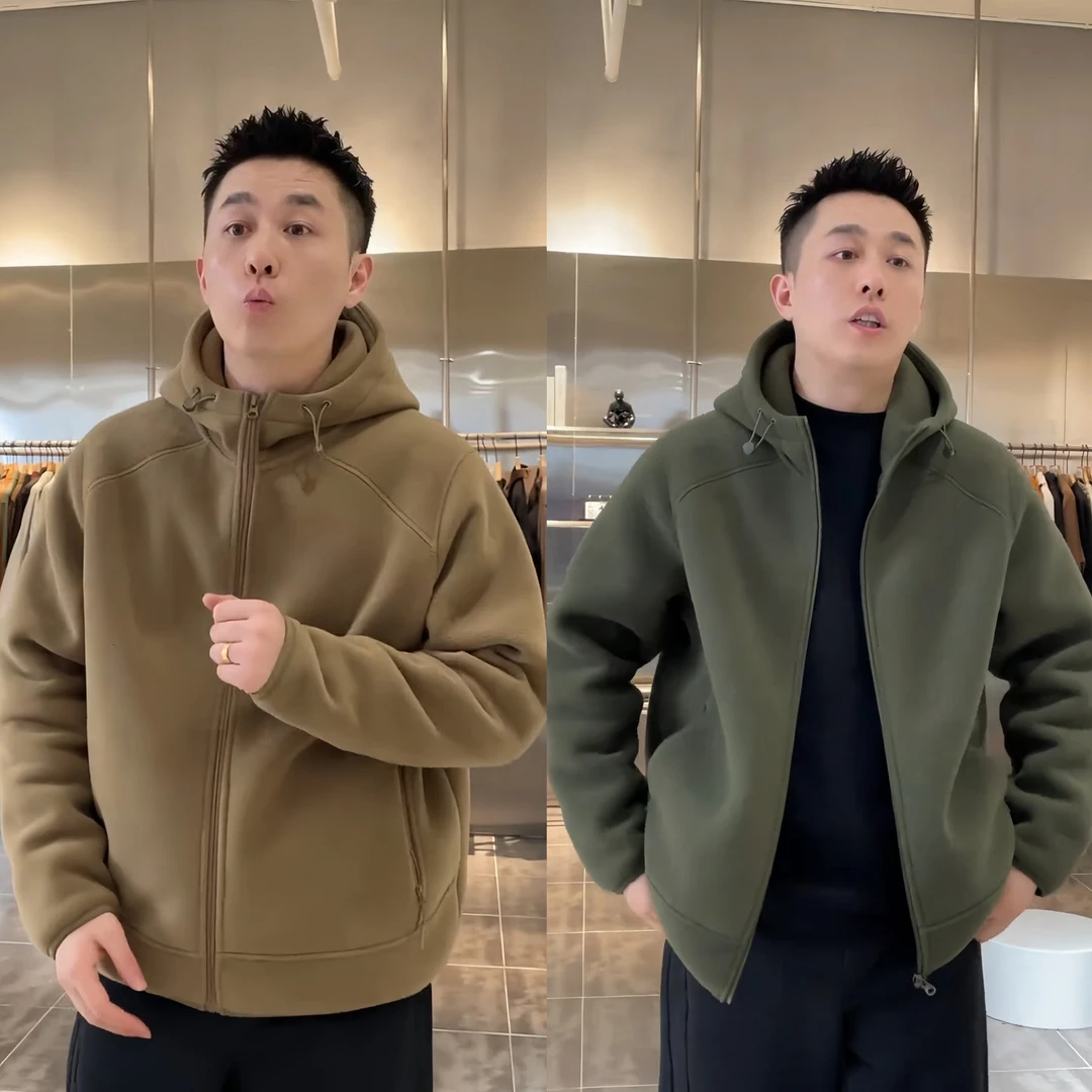 秋冬爆款双面摇粒绒连帽拉链夹克外套男女同款厚款保暖长袖上衣男