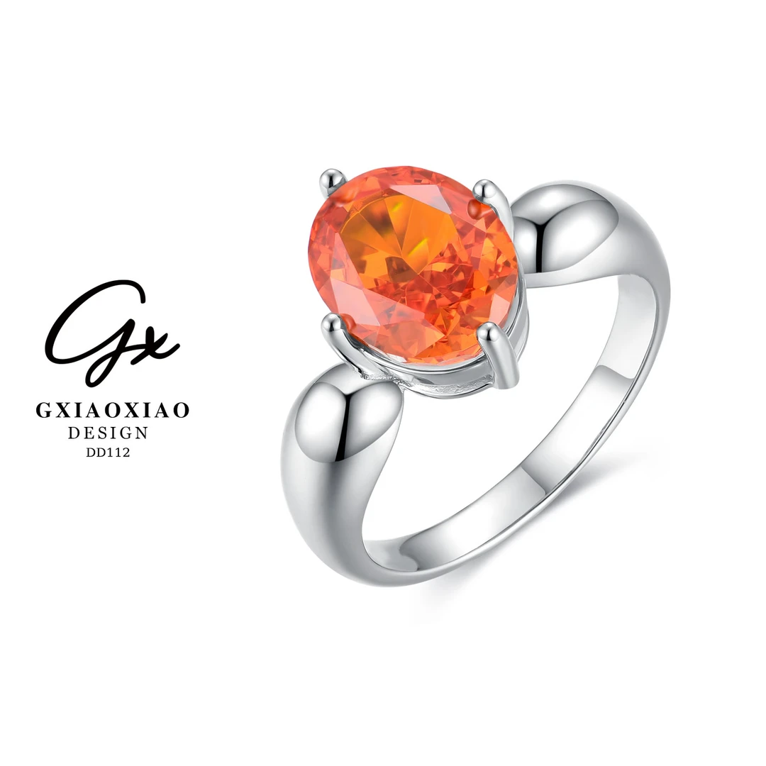 G XIAOXIAO 925银 镀K金 轻奢高级感四爪椭圆形戒指 DD112