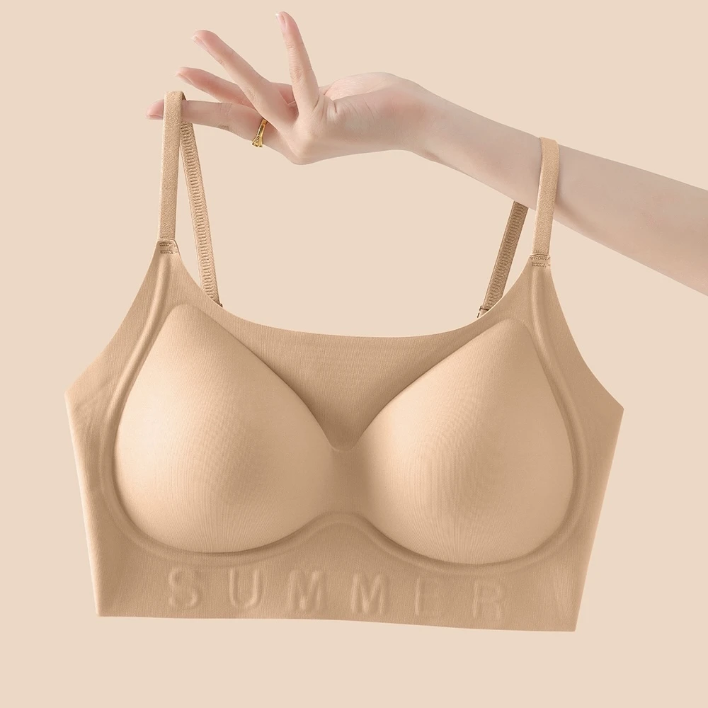 (粉底液) 无痕文胸无尺码特调肤色不透隐形一体背心美背内衣女士