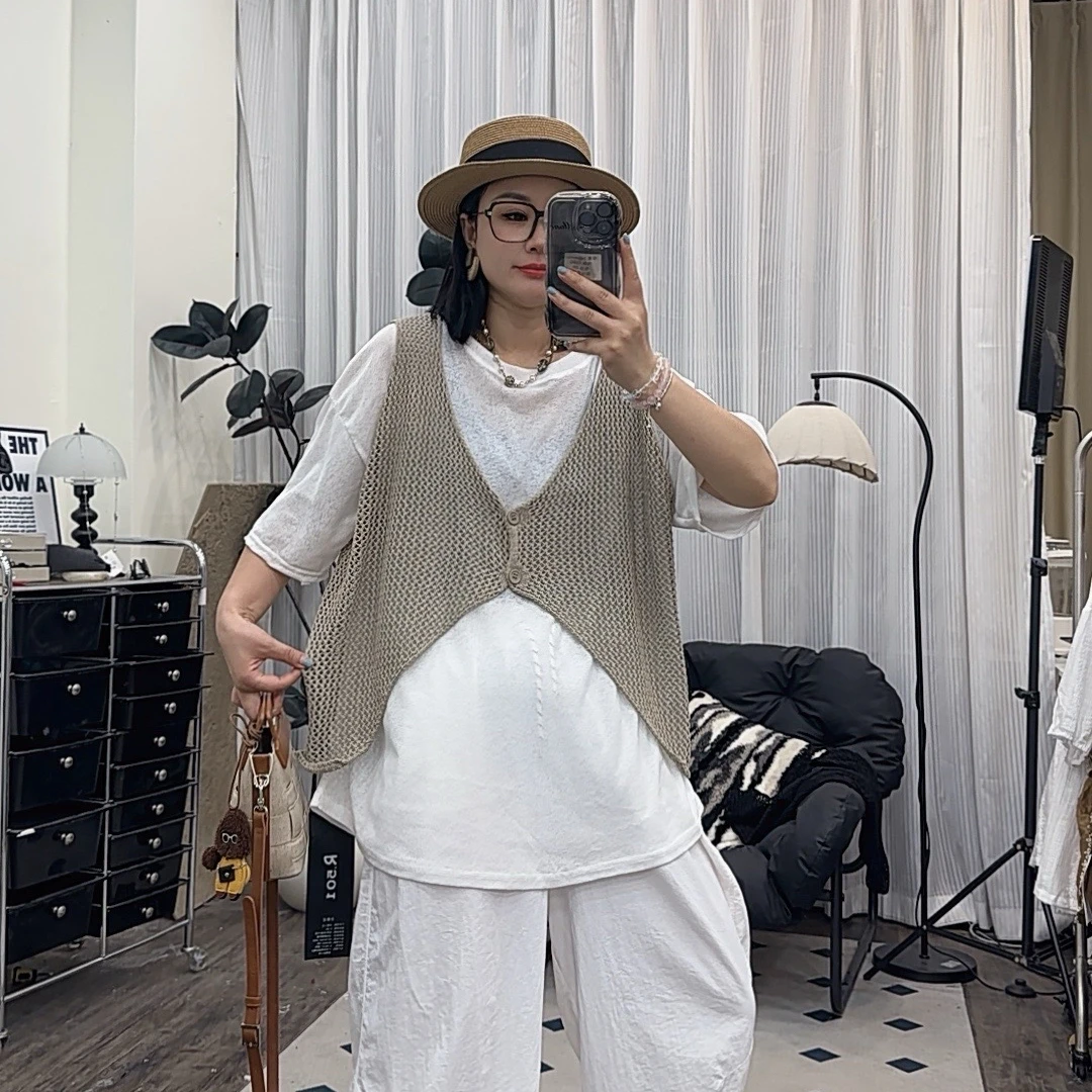 哆唛8583591款无袖薄款宽松型镂空夏季针织衫上衣休闲宽松马甲