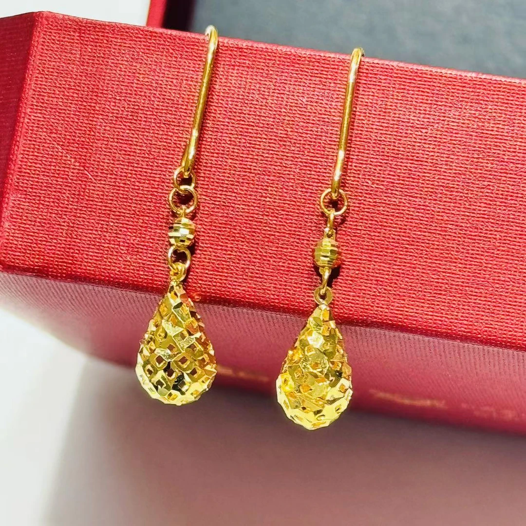 黄金足金999镂空水滴耳坠耳环