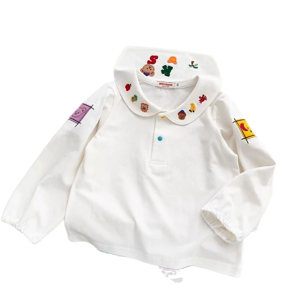 日系mk宝宝内搭衬衣夏新可爱海军小狮小象度假风海军领长袖衬衣