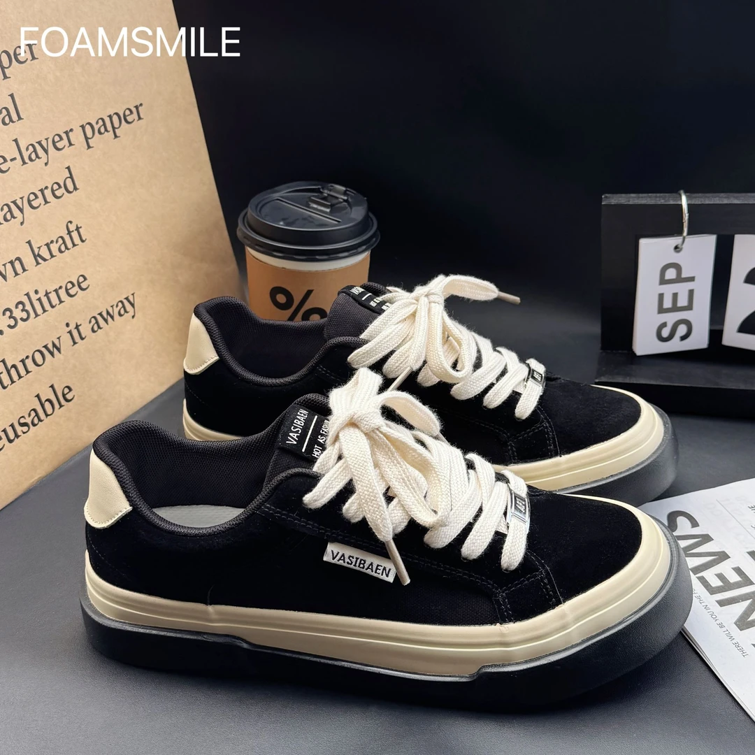 Foamsmile| 男鞋子潮ins2025透气帆布鞋男百搭休闲小众港风板鞋