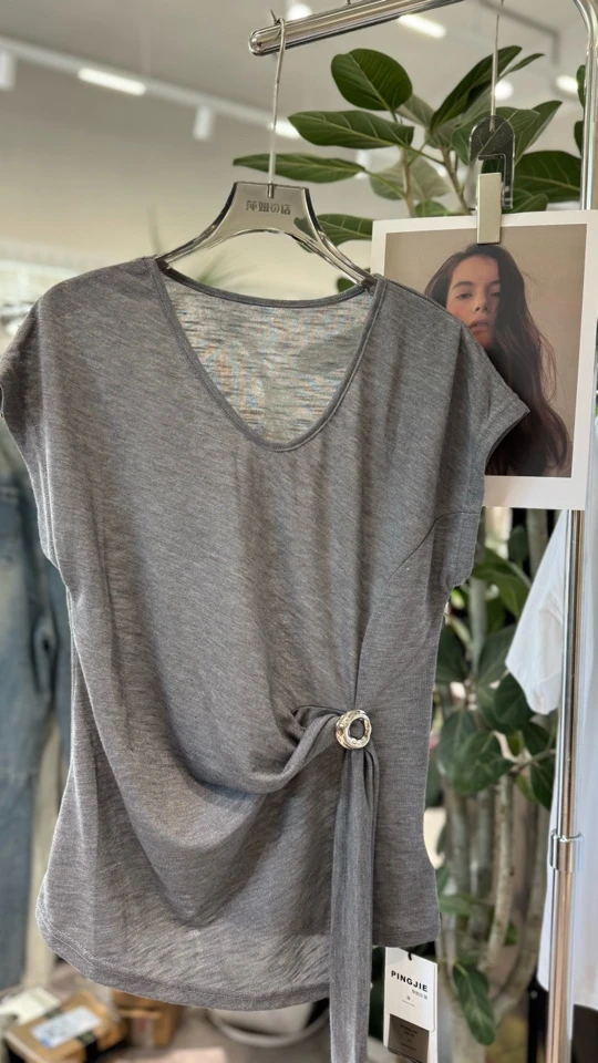 夏季爆款立体纽结不规则设计洋气显瘦百搭舒适短袖潮T恤女上衣