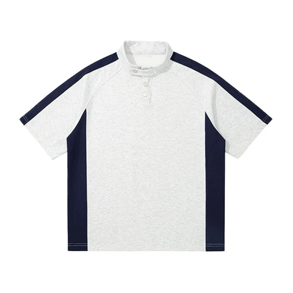 Novalab重磅半高领排扣撞色短袖T恤设计感少年感上衣百搭宽松