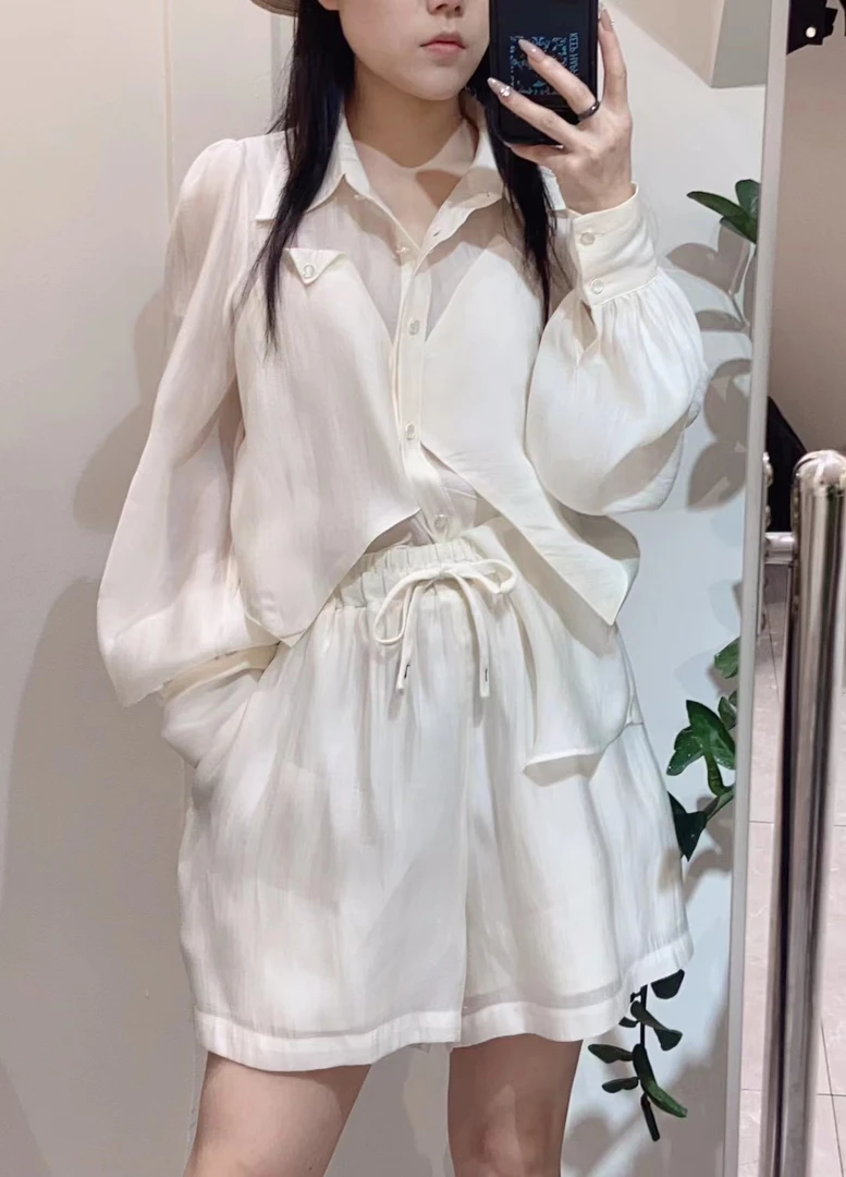 轻薄飘逸24011收腰系带女士套装气质休闲适合出游