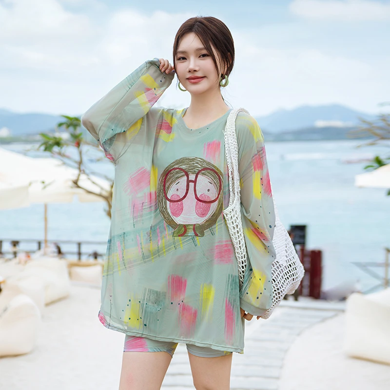 泳衣女大码胖mm200斤分体长袖遮肉温泉罩衫三件套遮肚250斤夏海边