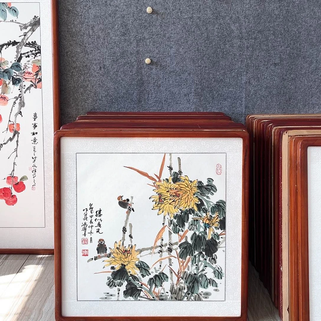 国画书画作品带框63×63