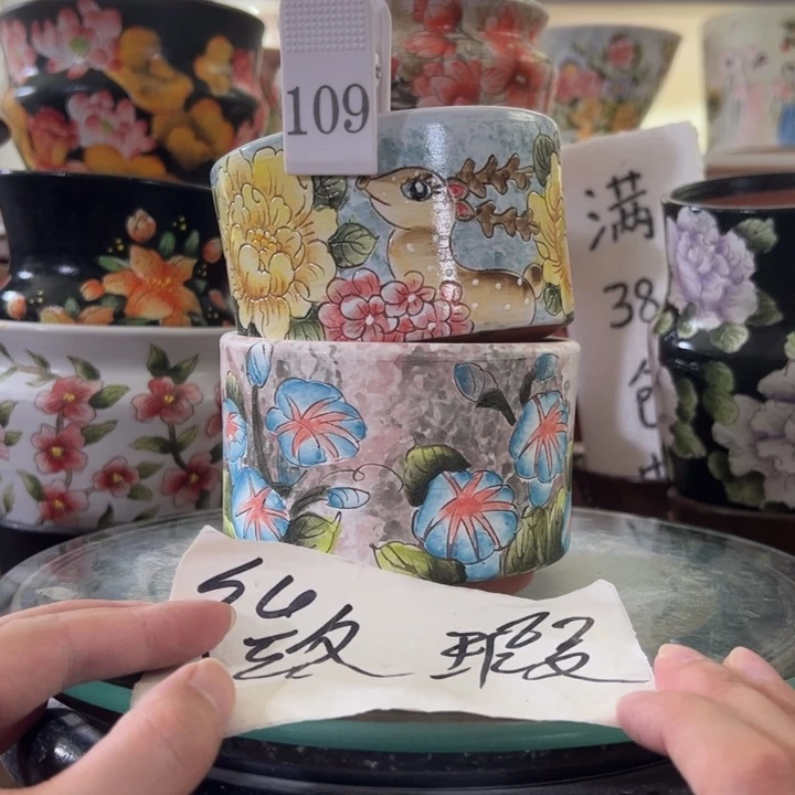 景德镇手绘花盆满38包邮偏远地区除外