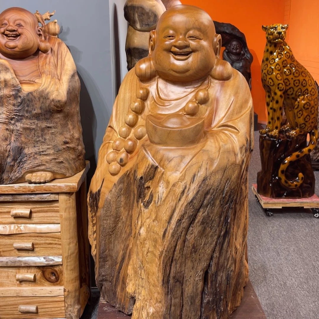佛***军香樟木香樟木弥勒佛摆件