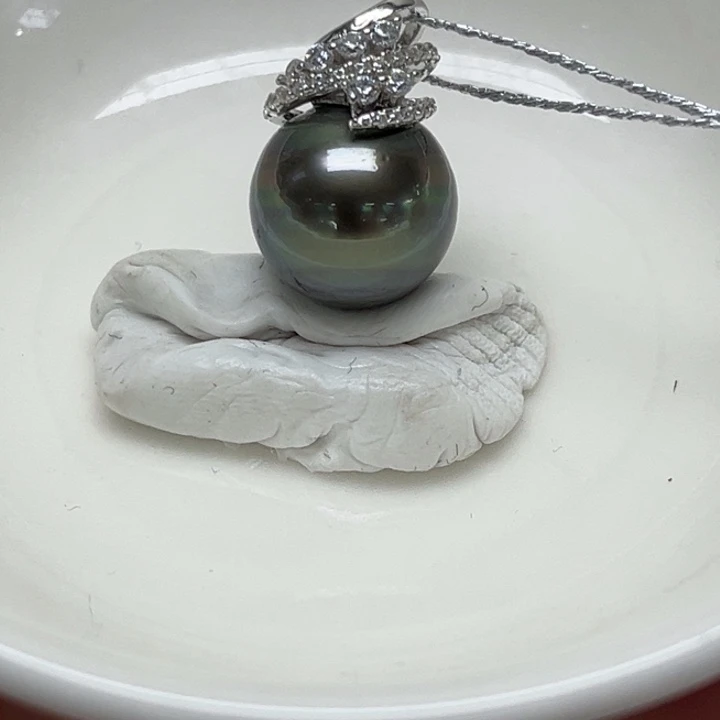 颈饰银S925镶嵌海水珍珠11-12mm 20号