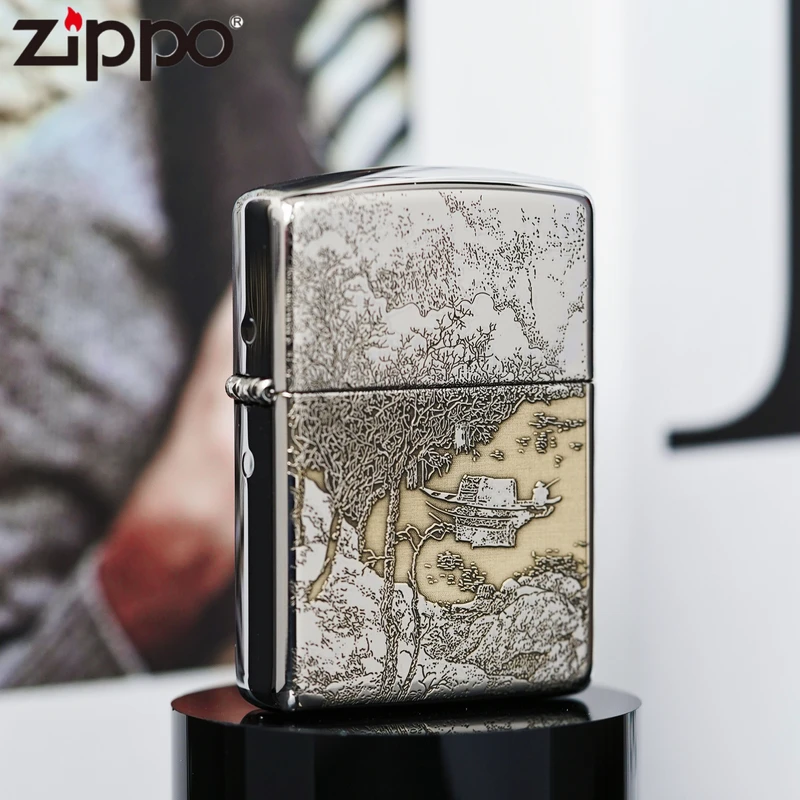 ZIPPO正品打火机/金冰双色盔甲雕刻【秋江独钓图】DY9911DK【鹰皇】