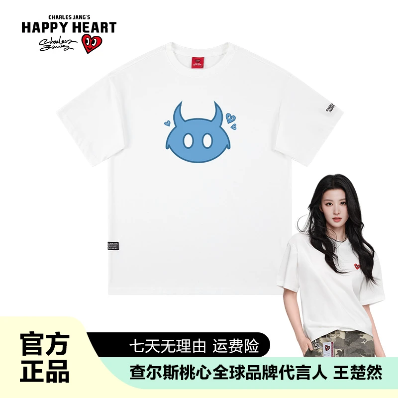 查尔斯桃心 纯棉短袖国潮小恶魔印花休闲T恤宽松百搭男女同款情侣