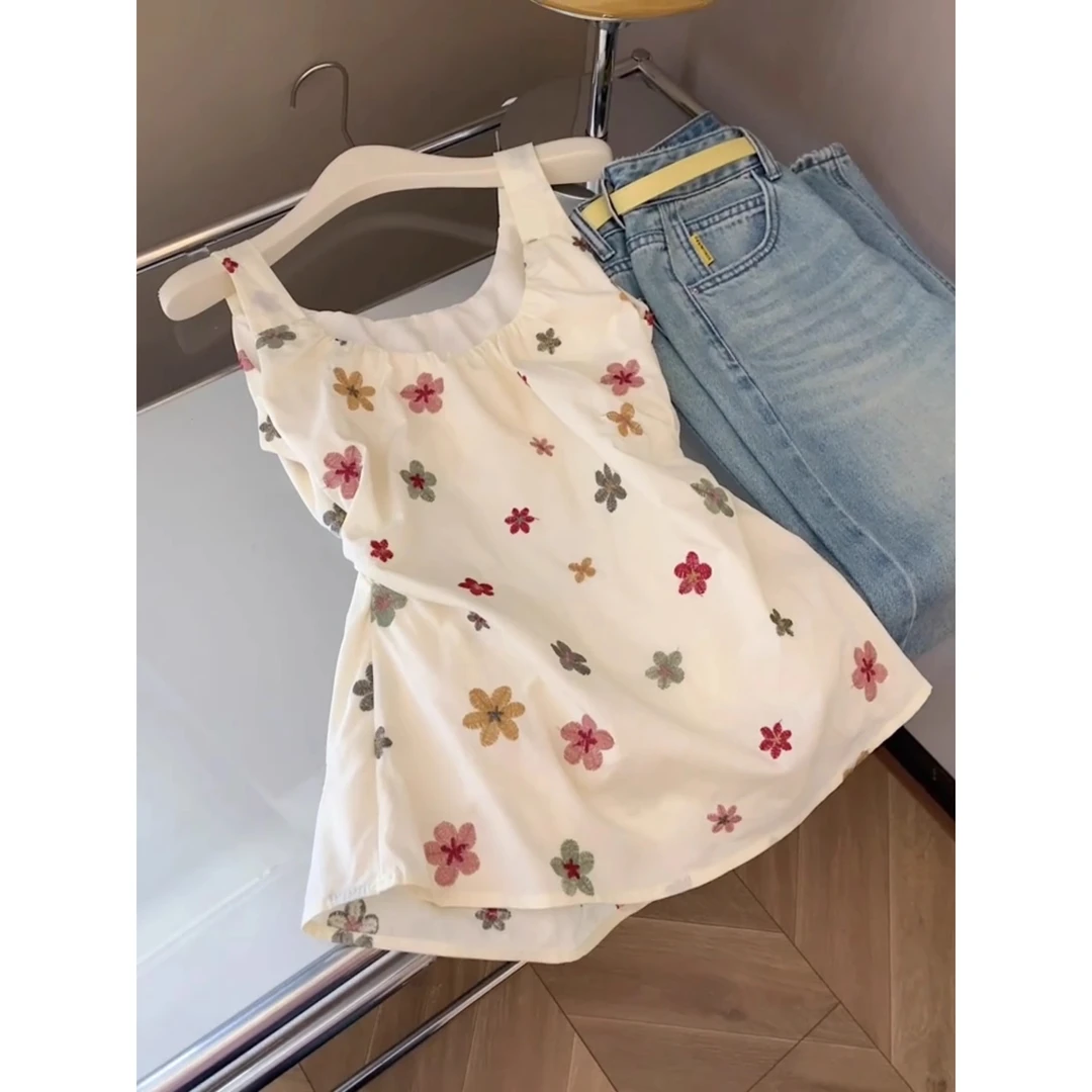 法式纯欲风花朵无袖吊带背心女2025夏季新款外穿辣妹百搭显瘦上衣