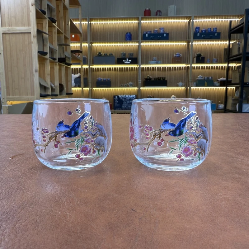 喜上眉梢变色玻璃茶杯两个装 S-3178