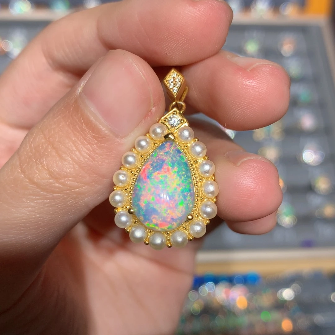 银S925镶嵌欧泊欧泊吊坠y