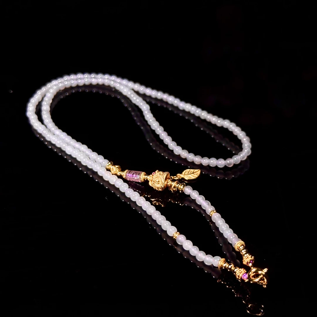 九溪【倾清】和田玉青海料烟紫小米珠项链·3mm