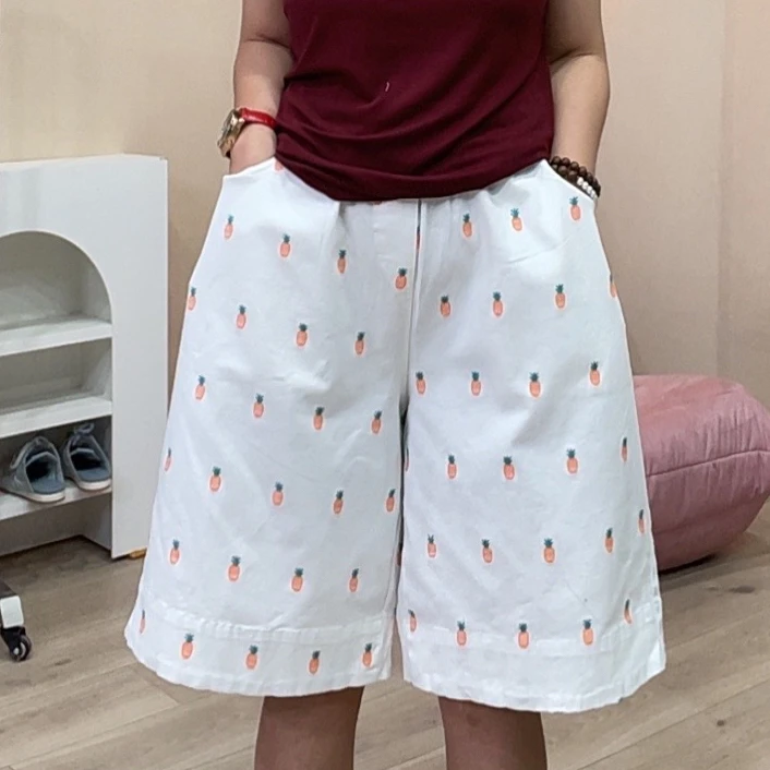 721刺绣菠萝大版六分短裤女