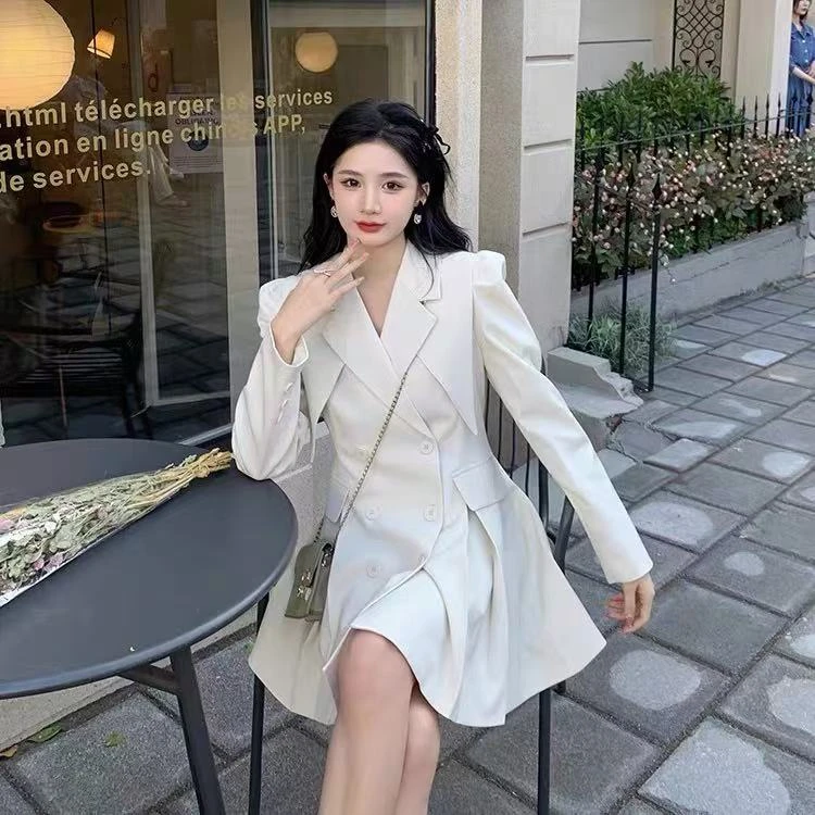 【静姐宠粉】米白色西装裙设计收腰高级外套秋冬8186
