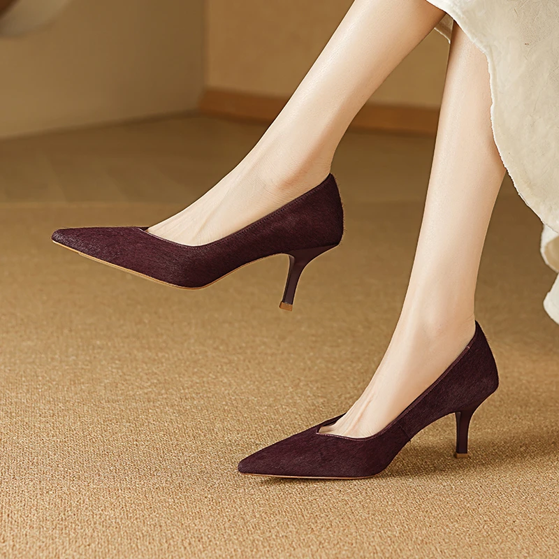 【跟高5/7cm】春秋款马毛职业气质高级细跟高跟鞋