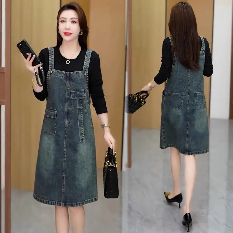 时尚牛仔背带裙女2025春季新款洋气显瘦小个子休闲假两件连衣裙子