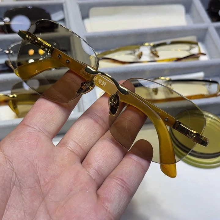 无框款天然水晶石头镜黄底料